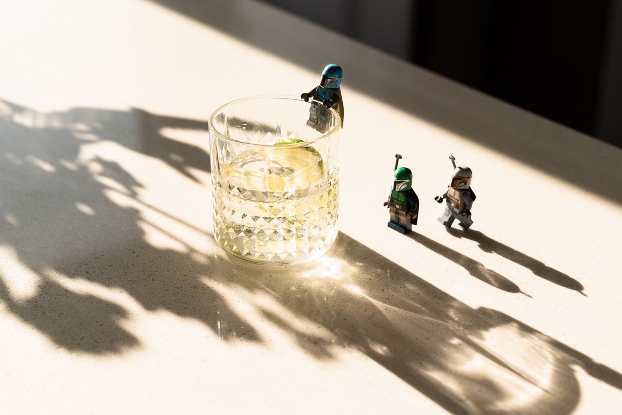 tequila old fashioned with lego mandalorian minifigures