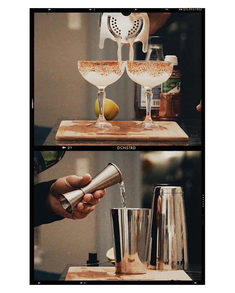 sequence of making a mezcal cocktail